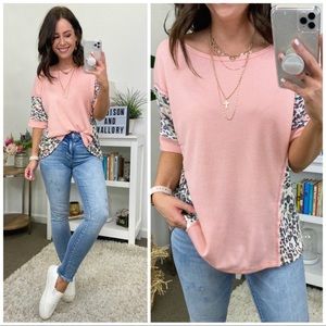 White Birch Animal Print Contrast Top